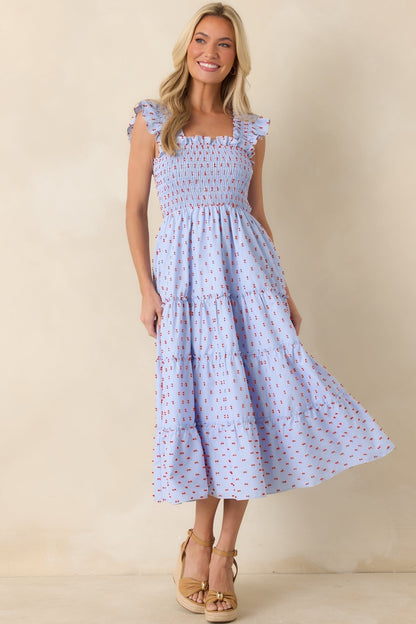 Prosperina Gingham Embroidered Midi Dress