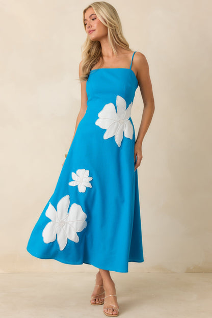 Isla Floral Midi Dress in Blossom Blue