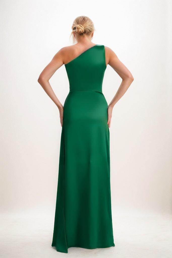 Isabelle One-Shoulder Satin Sheath Dress