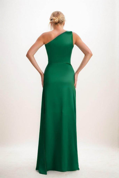 Isabelle One-Shoulder Satin Sheath Dress