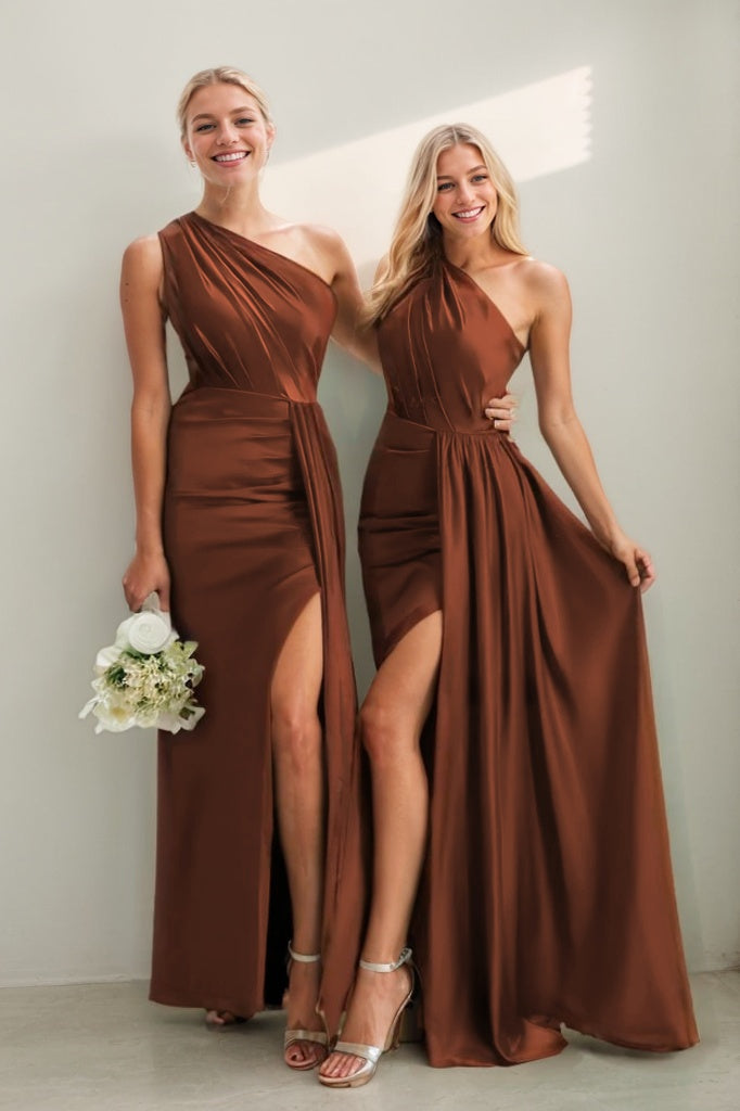Isabelle One-Shoulder Satin Sheath Dress