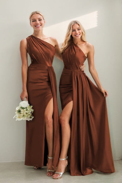 Isabelle One-Shoulder Satin Sheath Dress