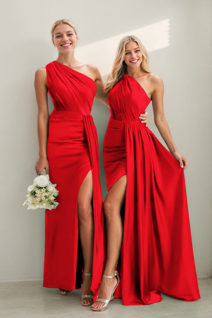 Isabelle One-Shoulder Satin Sheath Dress