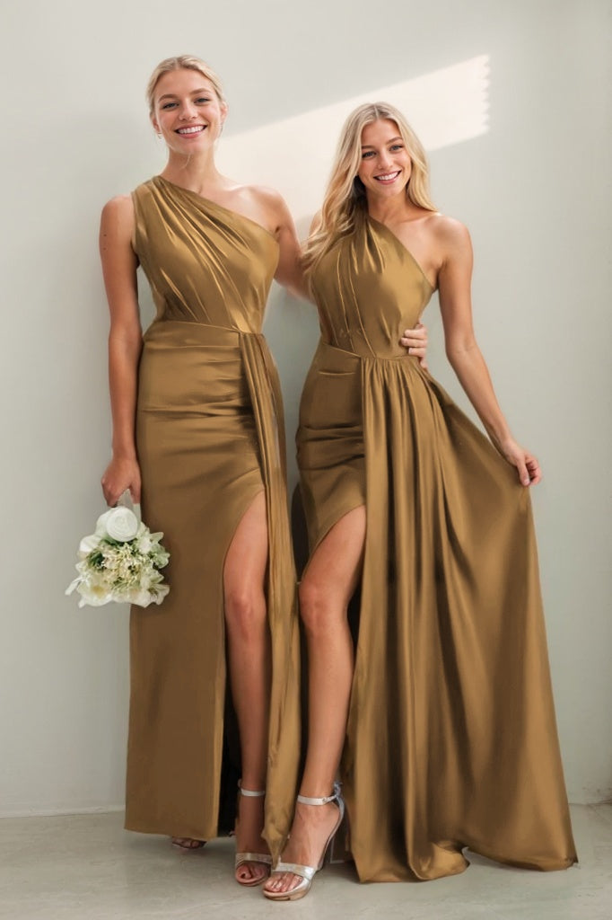 Isabelle One-Shoulder Satin Sheath Dress