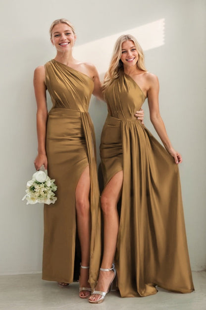 Isabelle One-Shoulder Satin Sheath Dress