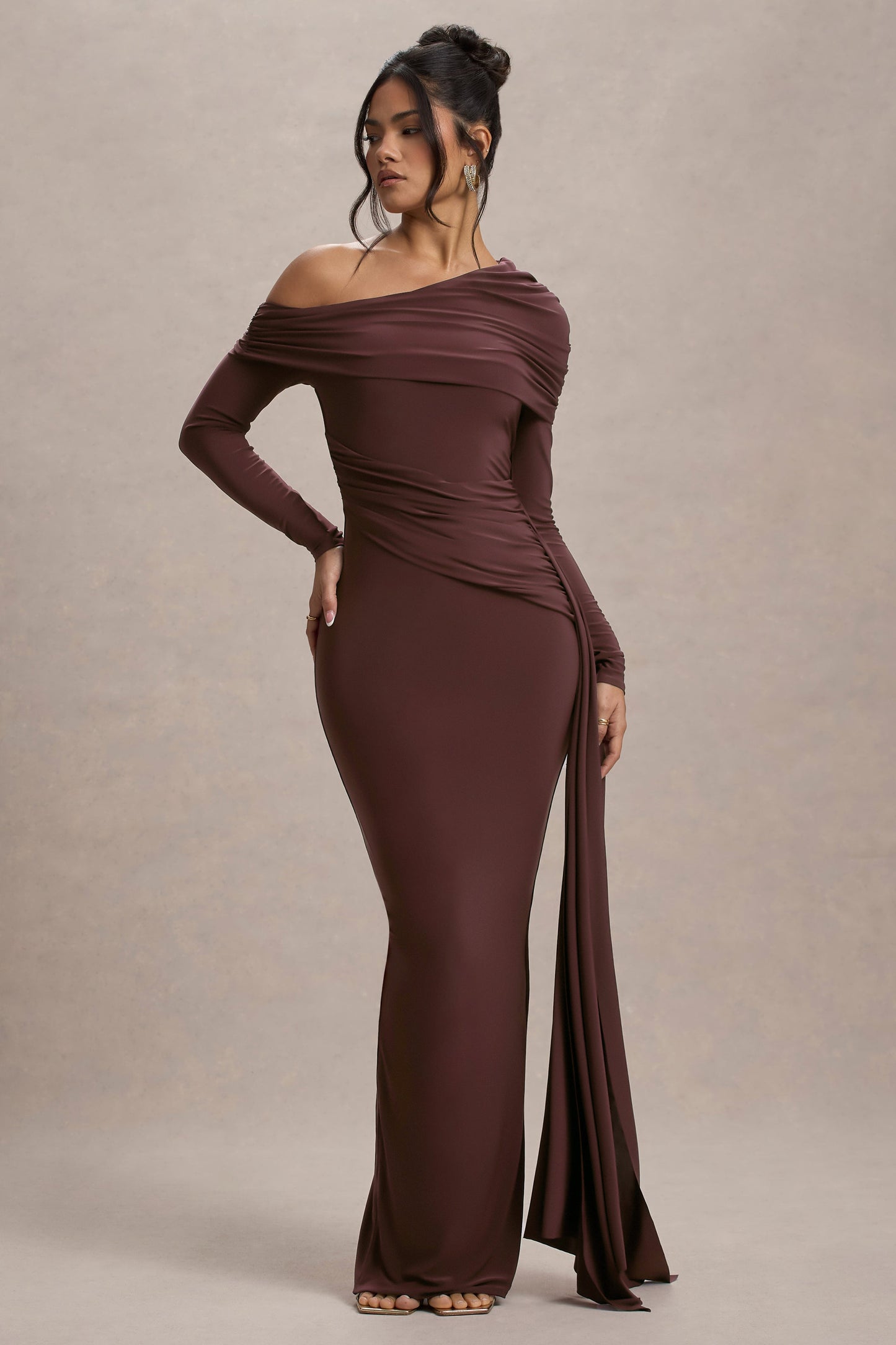 Valina Ruched Asymmetric Maxi Dress