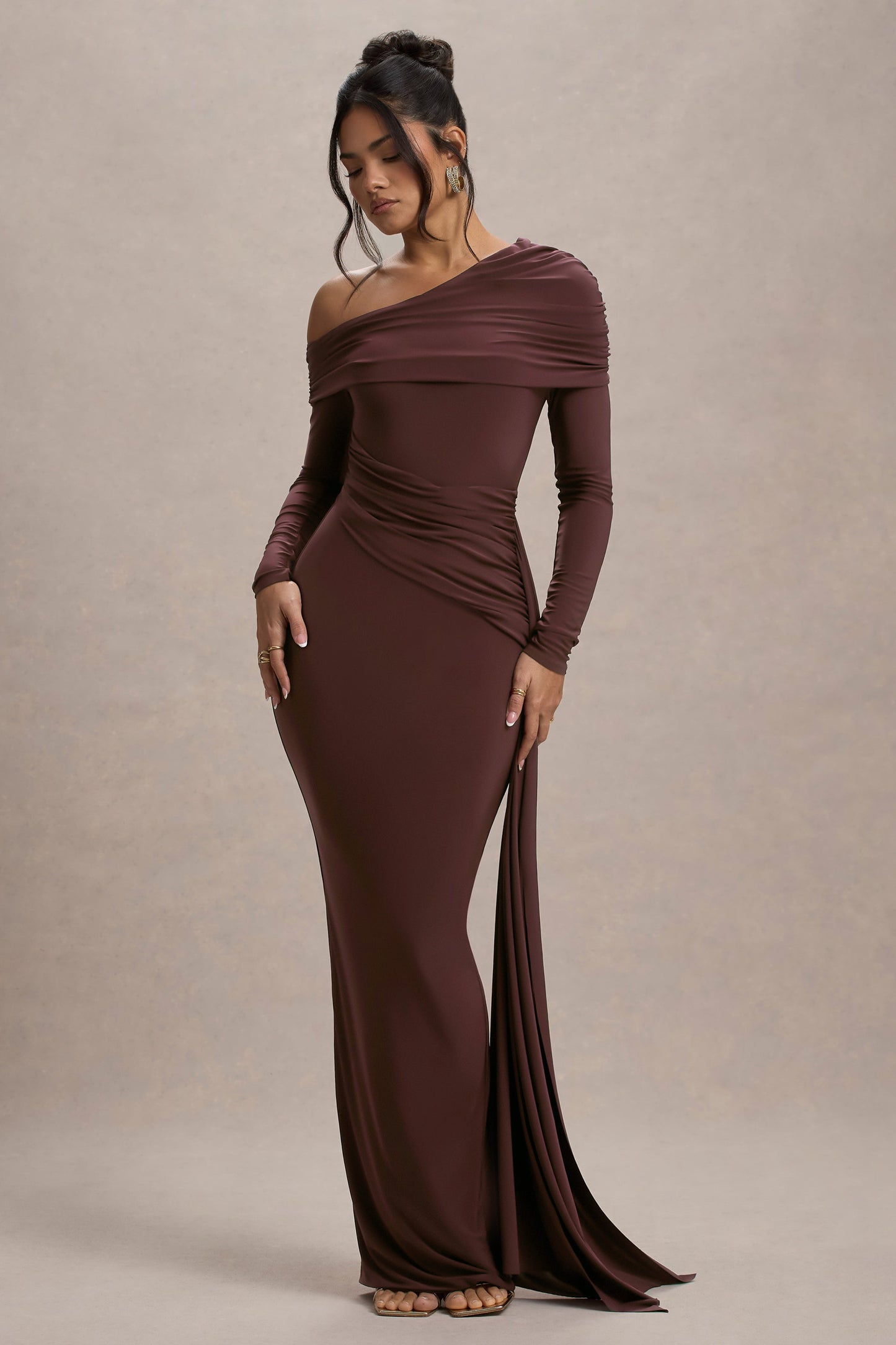 Valina Ruched Asymmetric Maxi Dress