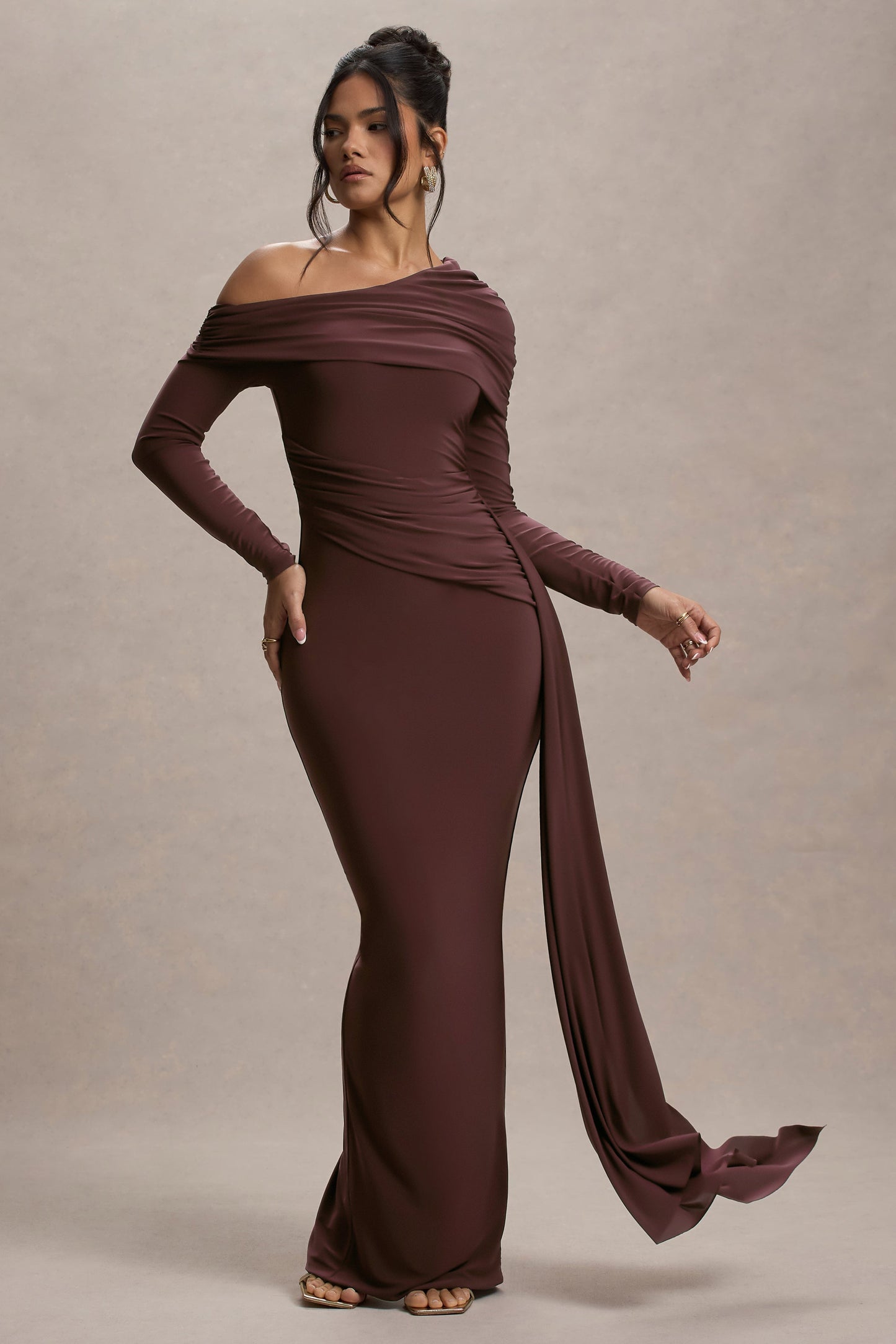 Valina Ruched Asymmetric Maxi Dress
