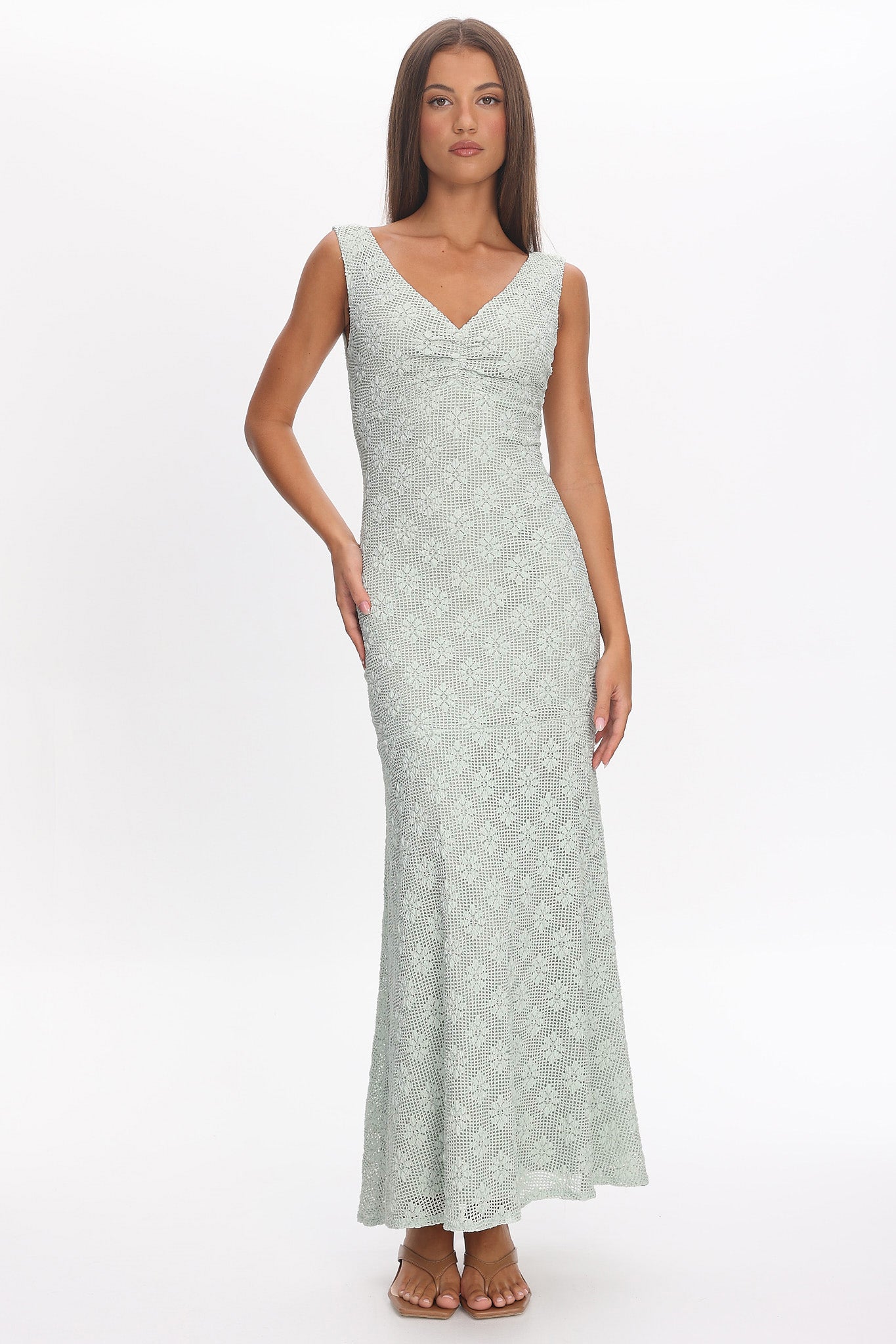 Valentina Crochet Maxi Dress in Sage