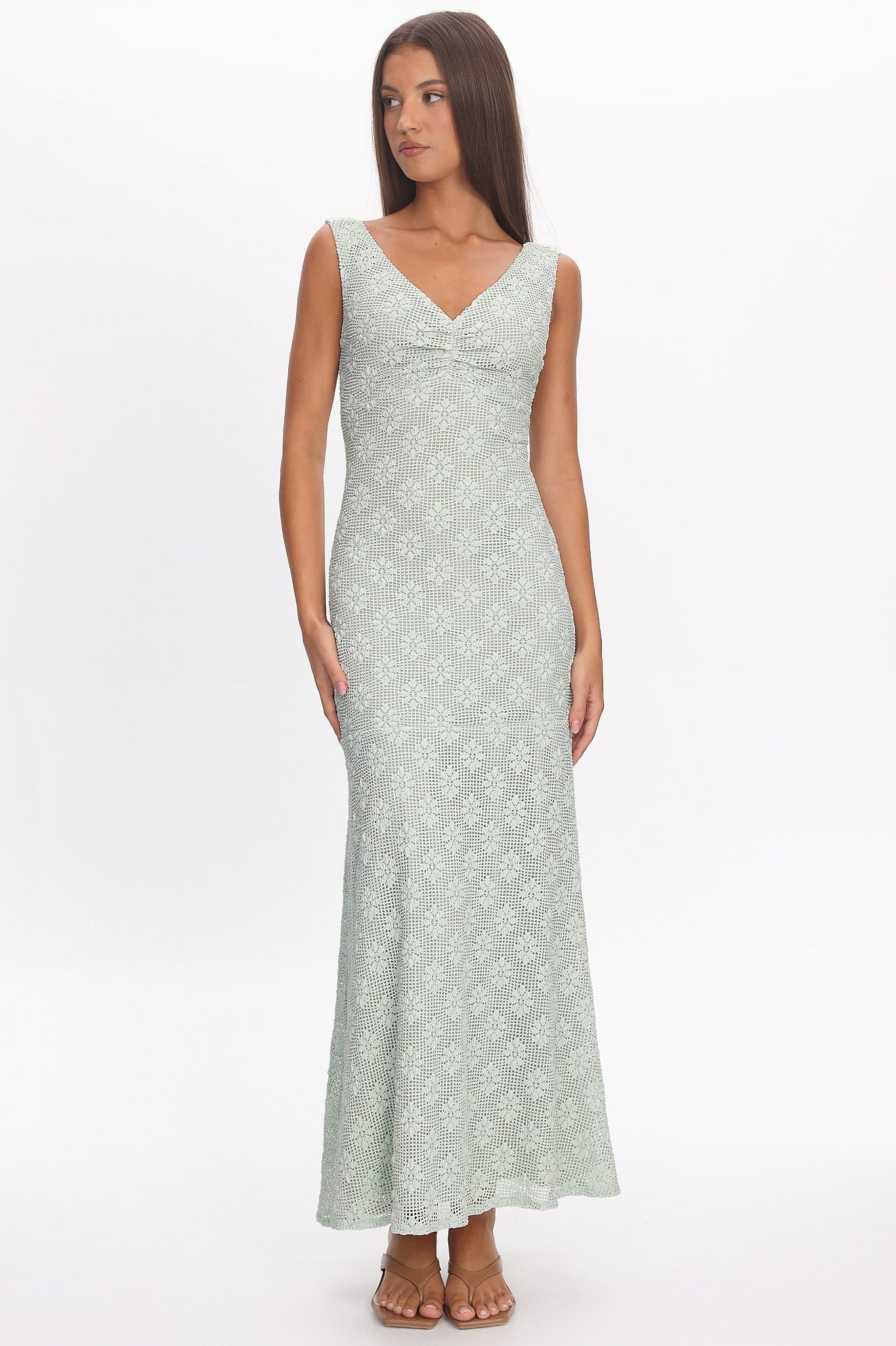 Valentina Crochet Maxi Dress in Sage