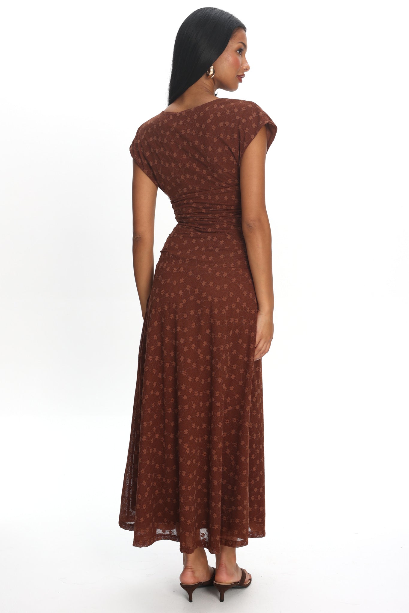 Novia Ruched Bodice Maxi Dress in Chocolate