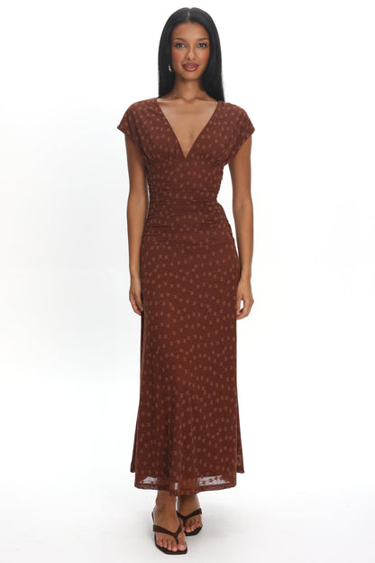 Novia Ruched Bodice Maxi Dress in Chocolate