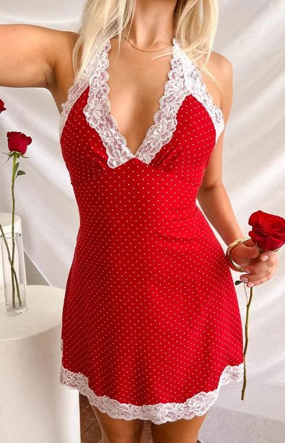 Cassidy Polka Dot Mini Dress in Burgundy