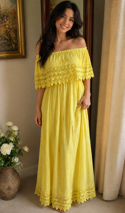 Magnolia Off-Shoulder Crochet Maxi Dress
