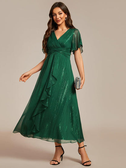 Ophelia Metallic V-Neck A-Line Dress