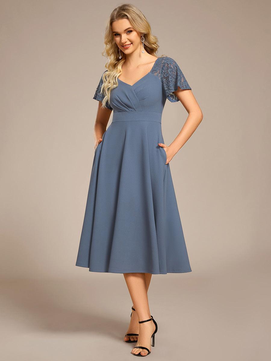 Evie A-Line Midi Dress in Denim Blue