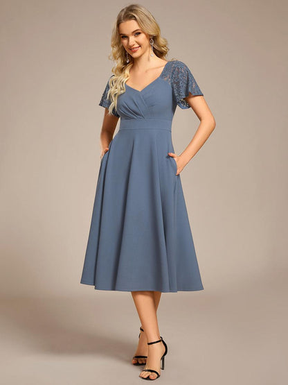 Evie A-Line Midi Dress in Denim Blue