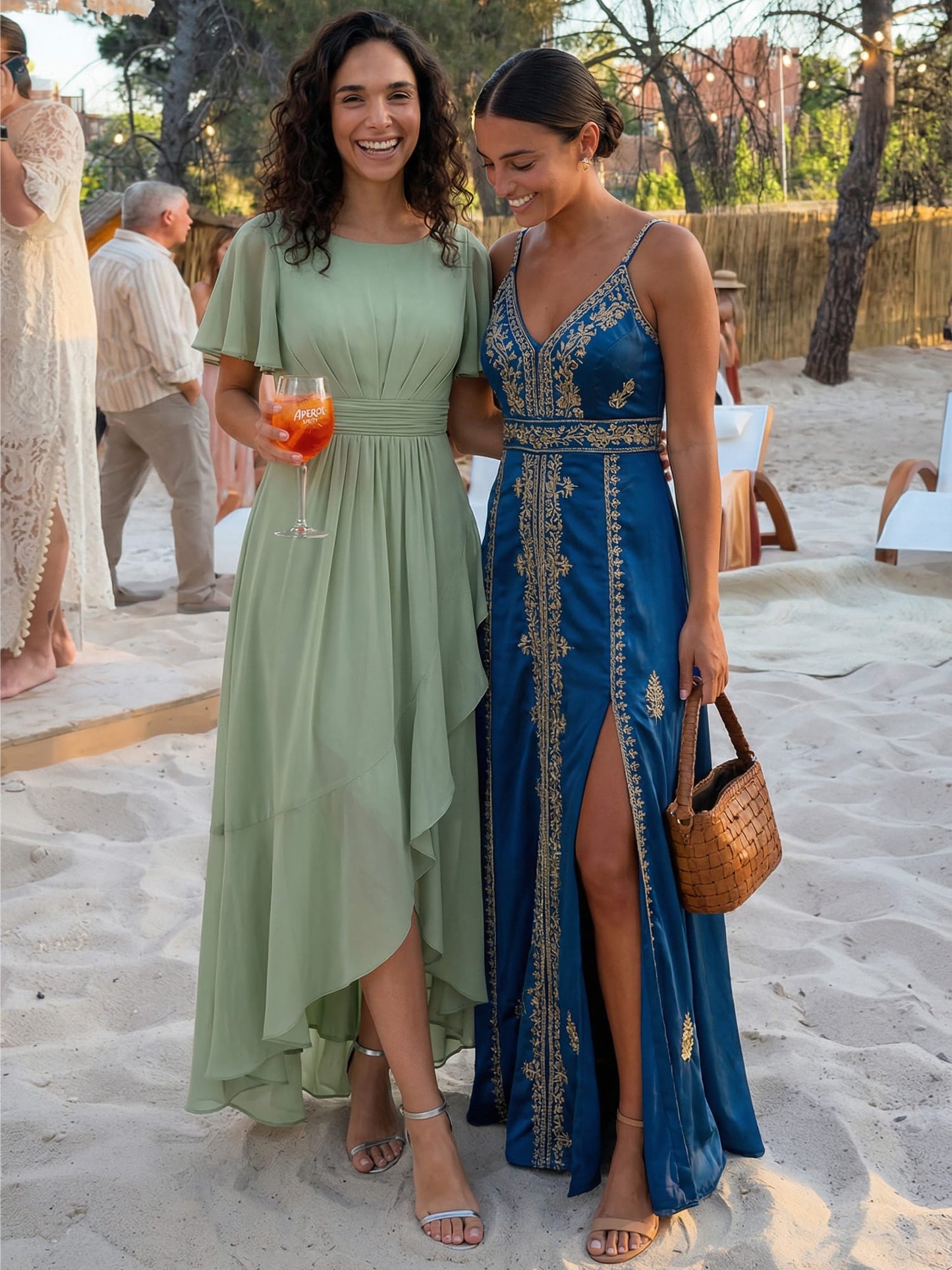 Ever Sage Chiffon Ruffle Sleeve Dress