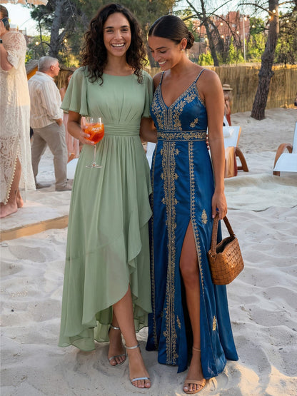 Ever Sage Chiffon Ruffle Sleeve Dress