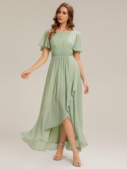 Ever Sage Chiffon Ruffle Sleeve Dress