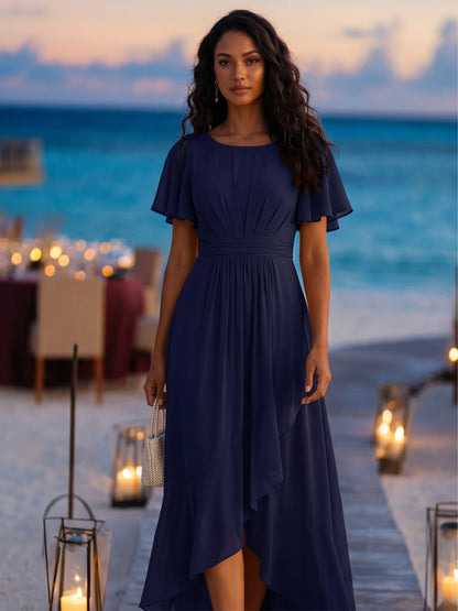 Ever Sage Chiffon Ruffle Sleeve Dress