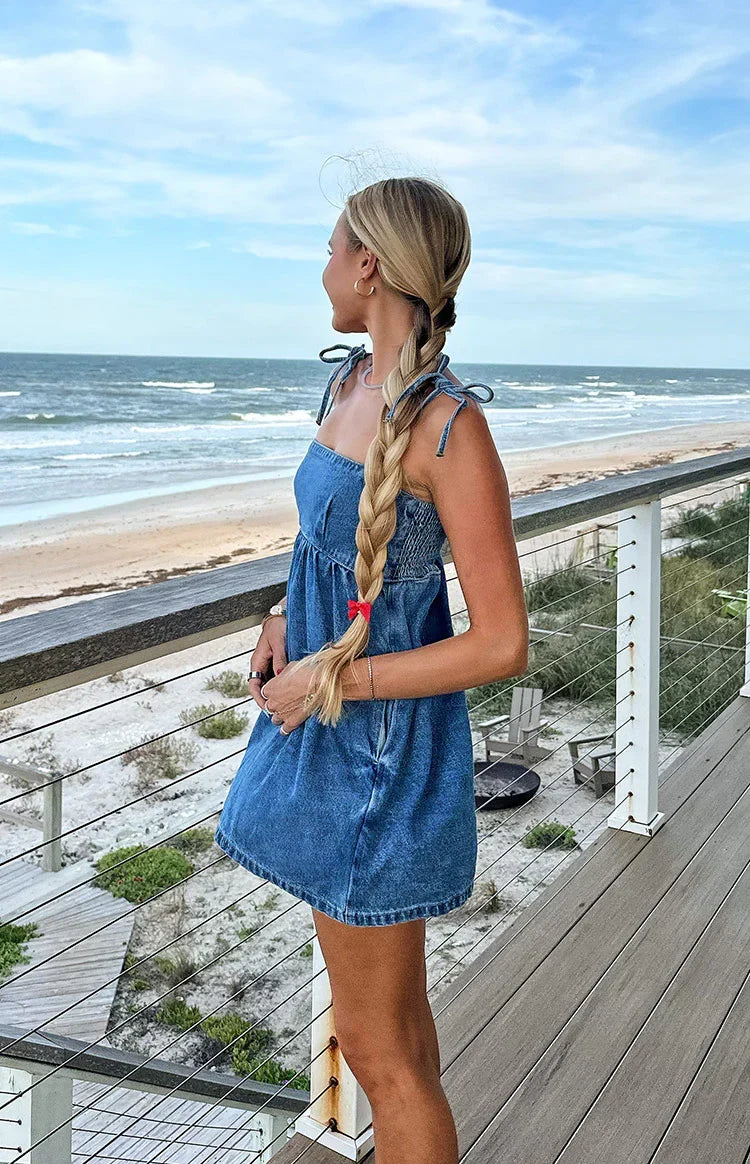 Ethel Denim Mini Dress with Tie Straps