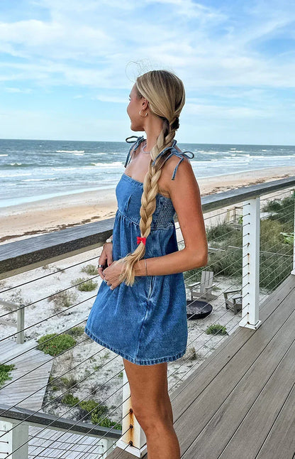Ethel Denim Mini Dress with Tie Straps