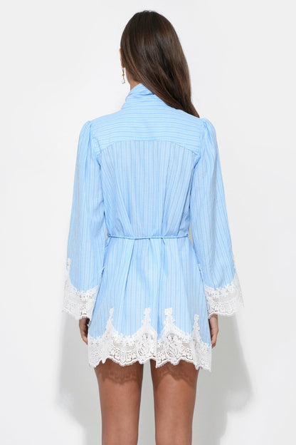 Isabelle Tie-Neck Striped Lace Mini Dress