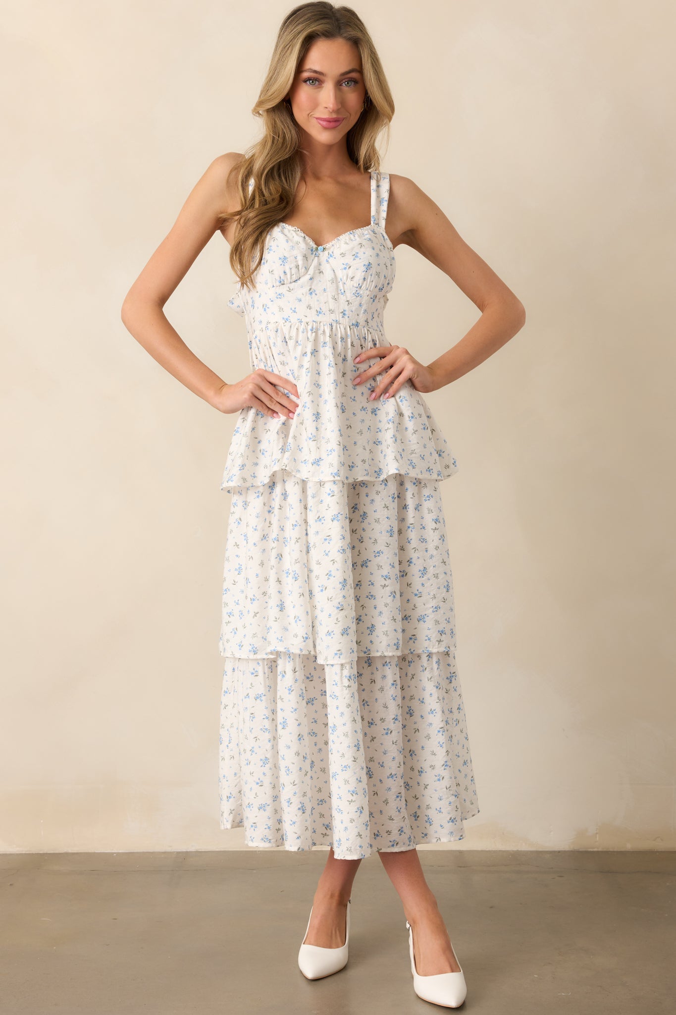 Isadora Blue Floral Tiered Maxi Dress