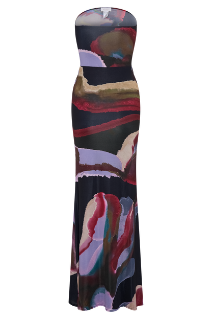 Madison Slinky Strapless Maxi Dress in Chocolate