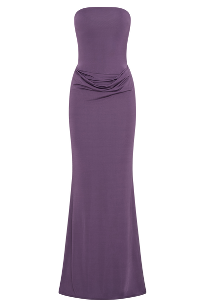 Madison Slinky Strapless Maxi Dress in Chocolate