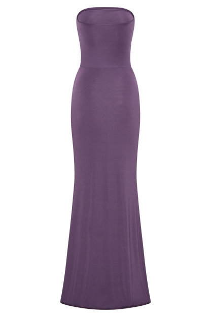 Madison Slinky Strapless Maxi Dress in Chocolate
