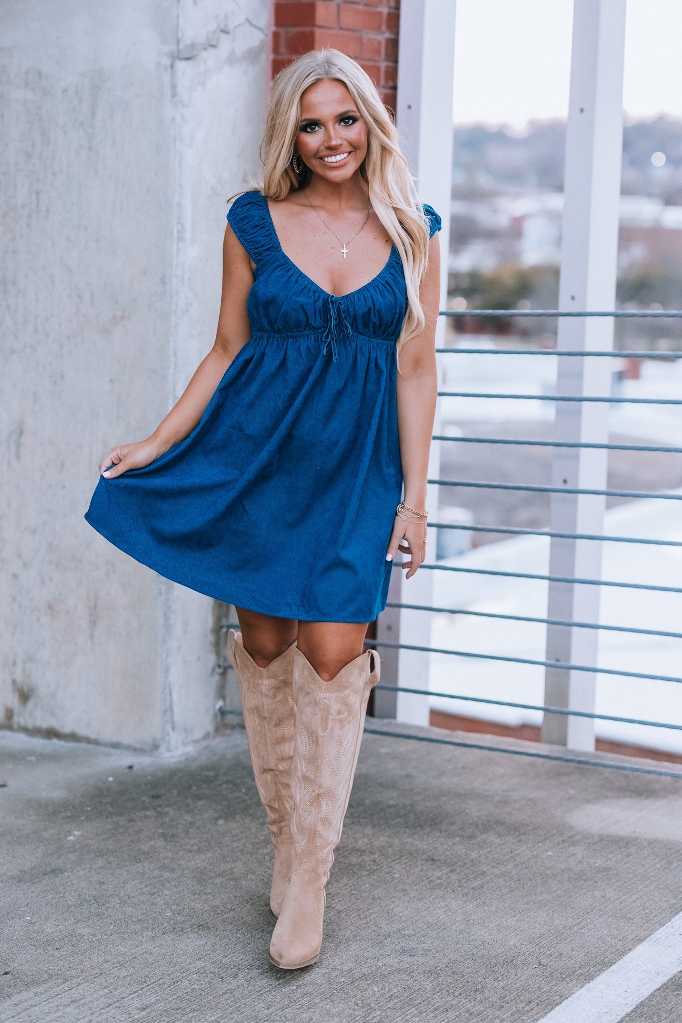 Violet Corduroy Babydoll Mini Dress