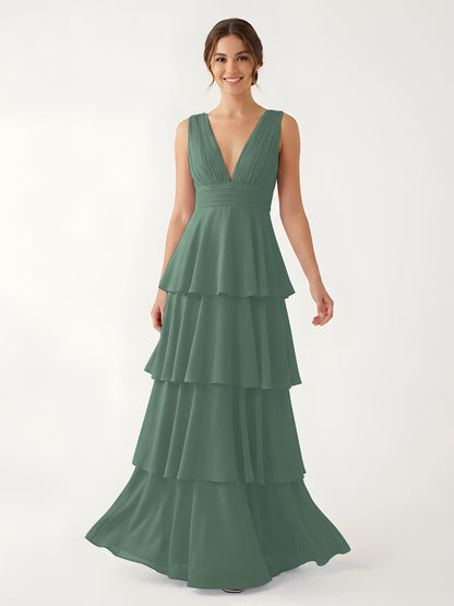 Isabelle Chiffon A-Line Dress in Rust