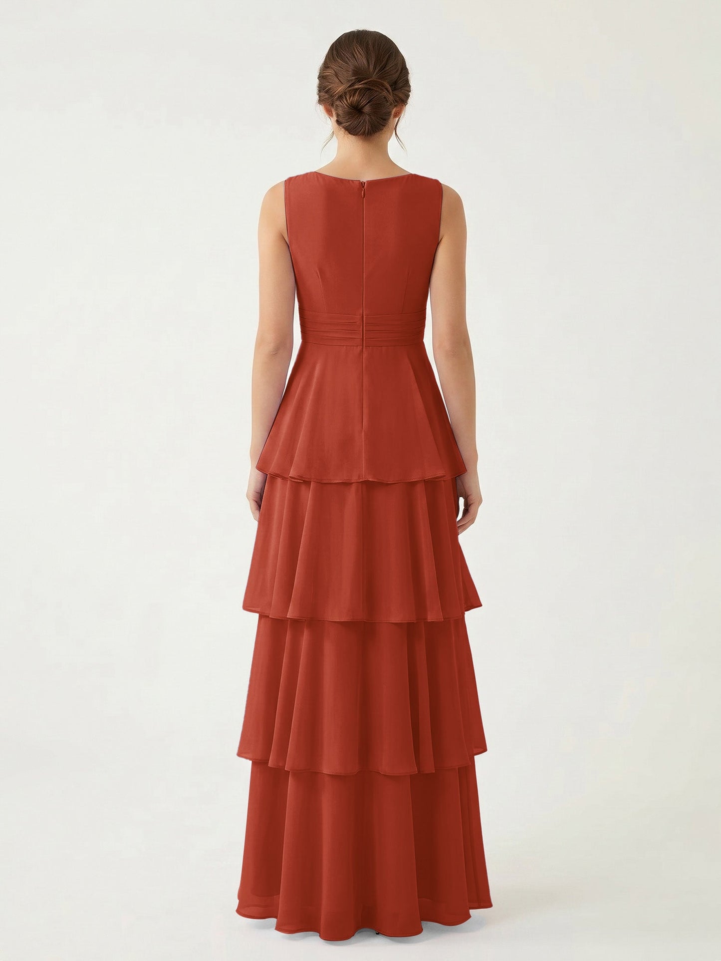 Isabelle Chiffon A-Line Dress in Rust