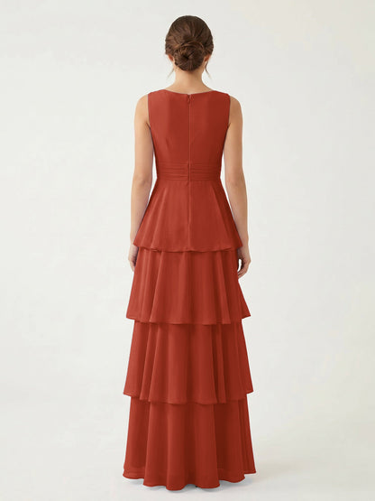 Isabelle Chiffon A-Line Dress in Rust