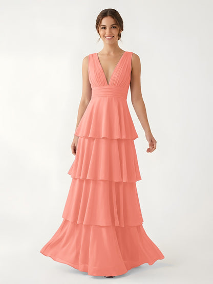 Isabelle Chiffon A-Line Dress in Rust