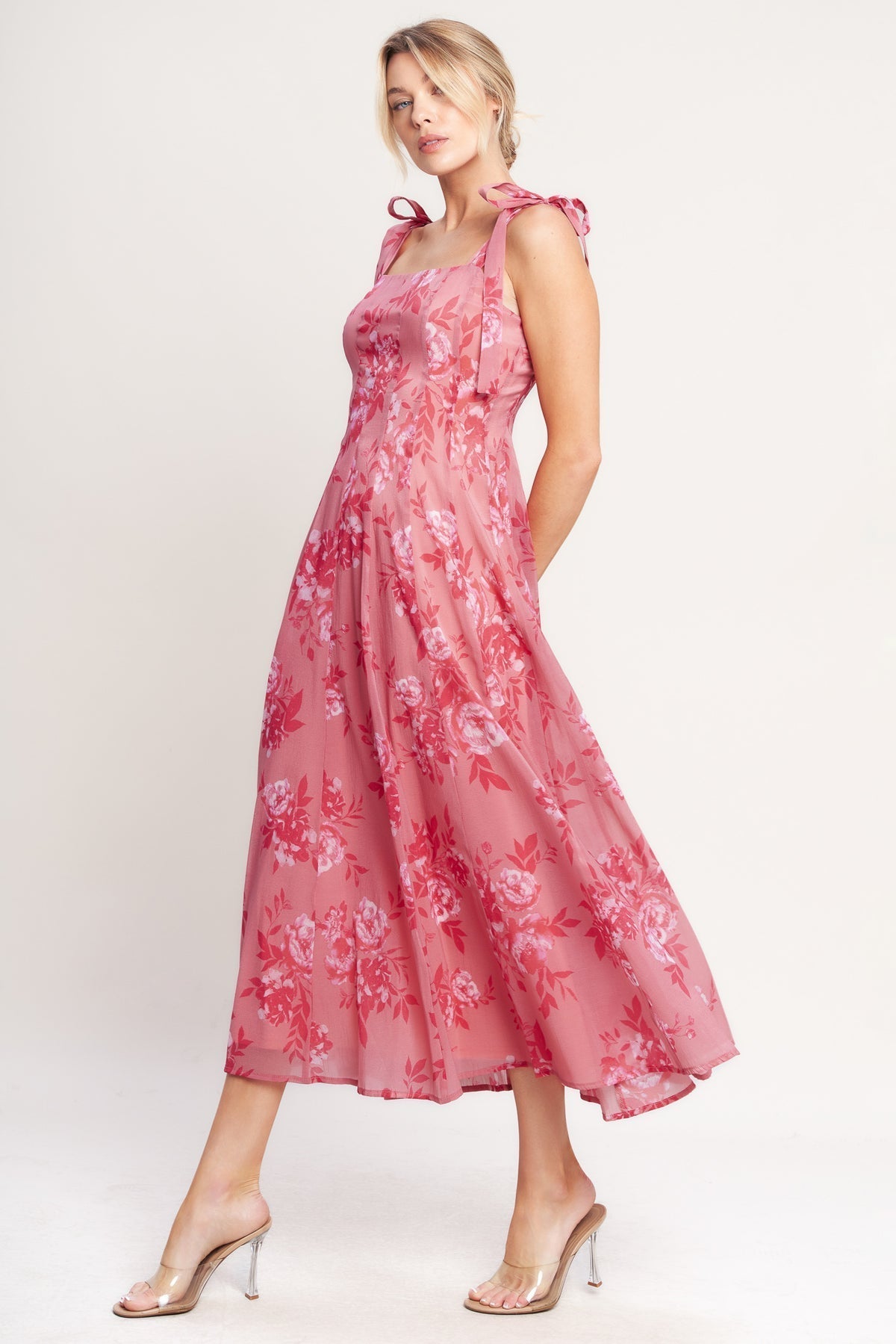 Arabella Square Neck Chiffon Midi Dress