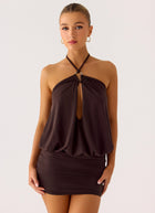 Jisoo Halter Mini Dress in Cool Chocolate