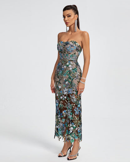 Dahlia Sequin Maxi Dress in Red