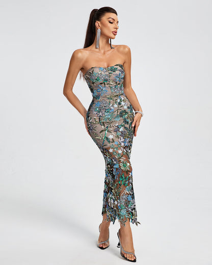 Dahlia Sequin Maxi Dress in Red