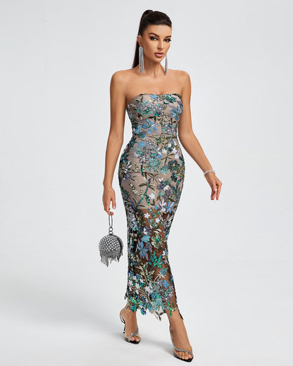 Dahlia Sequin Maxi Dress in Red