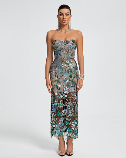 Dahlia Sequin Maxi Dress in Red