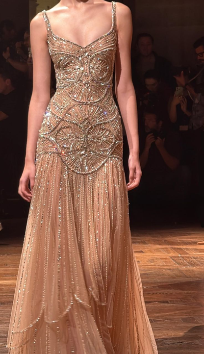 Evangeline Beaded Tulle Mermaid Gown