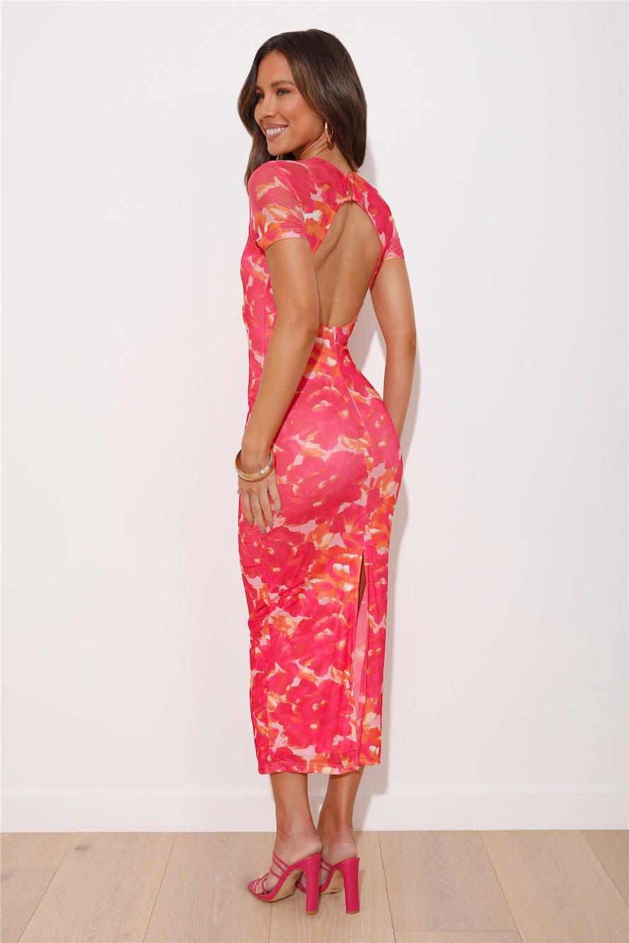 Luminique Mesh Maxi Dress in Blush