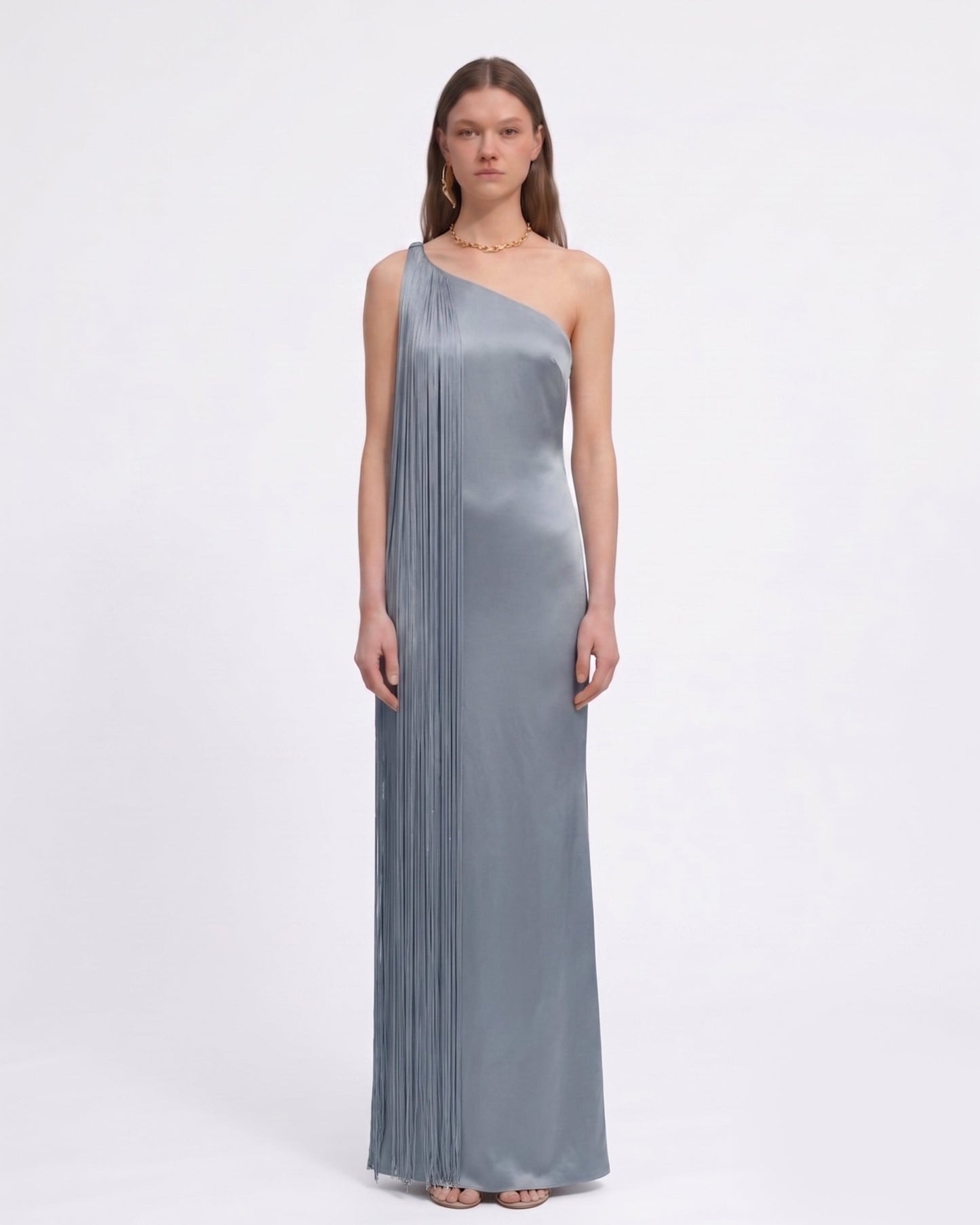Isabelle One-Shoulder Fringe Maxi Dress