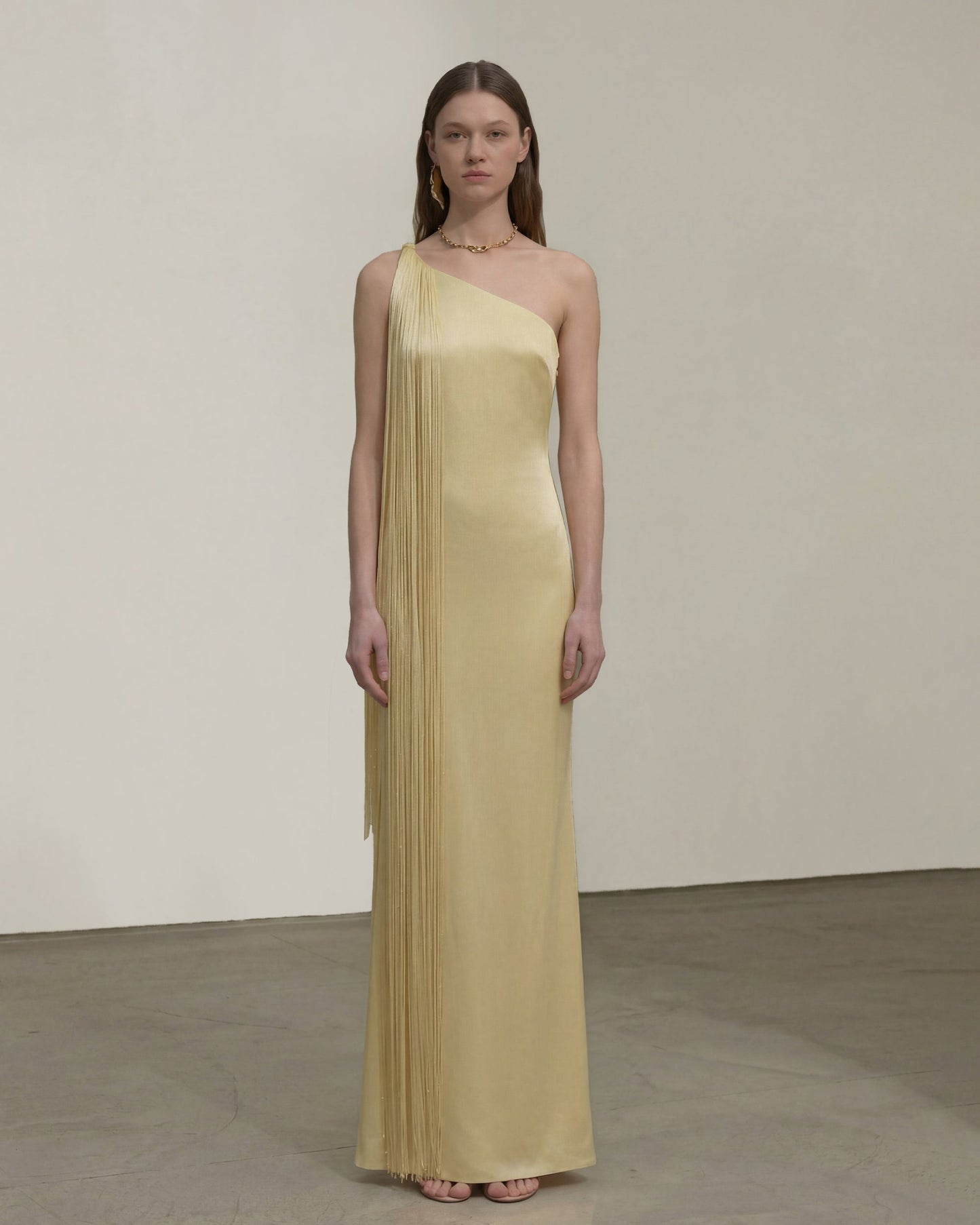 Isabelle One-Shoulder Fringe Maxi Dress
