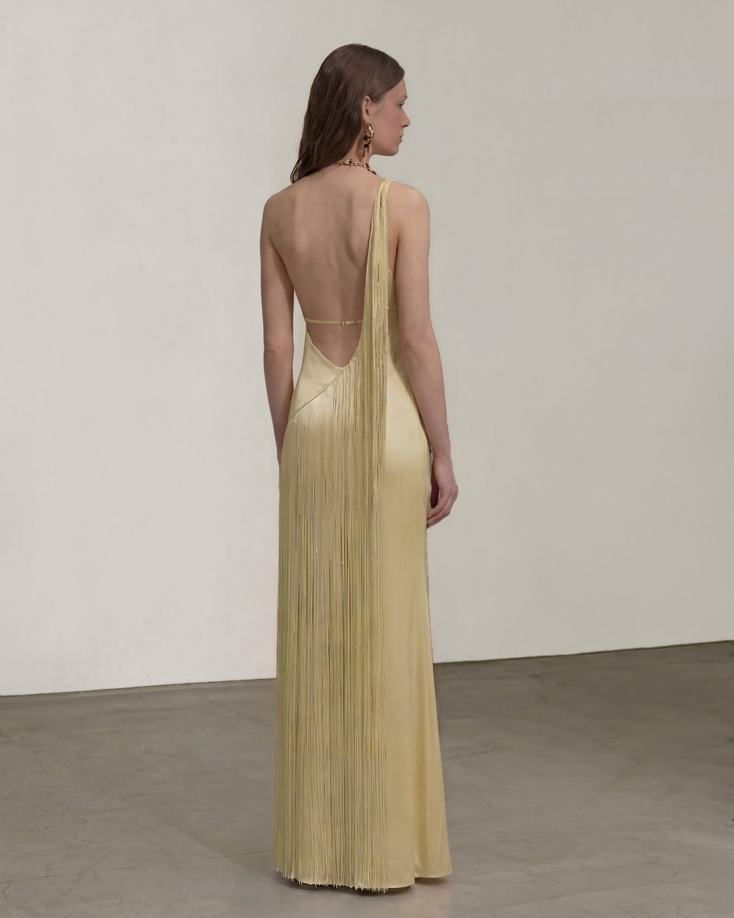 Isabelle One-Shoulder Fringe Maxi Dress