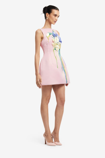 Alice Embroidered Mini Dress in Pastel Pink
