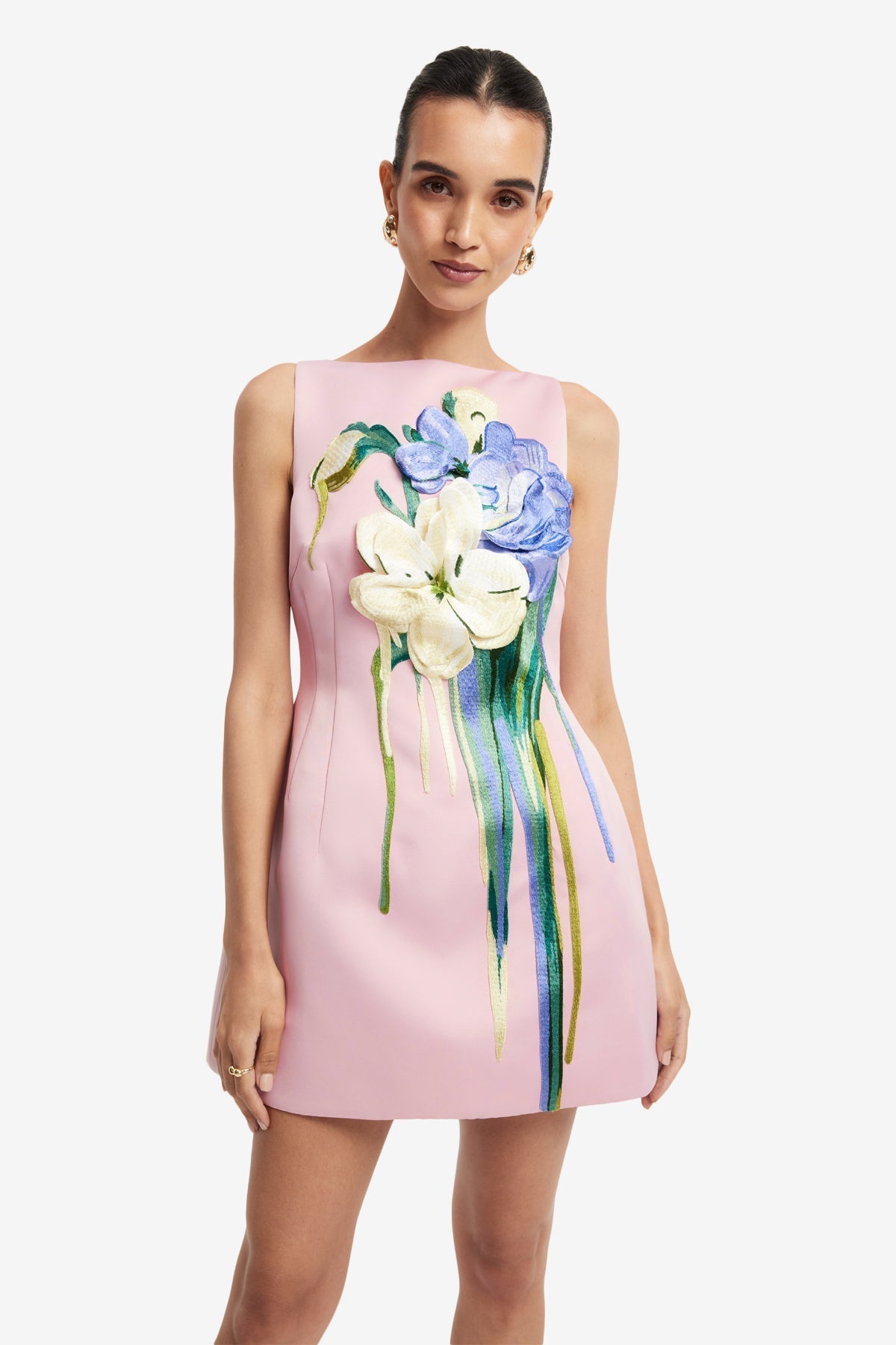Alice Embroidered Mini Dress in Pastel Pink